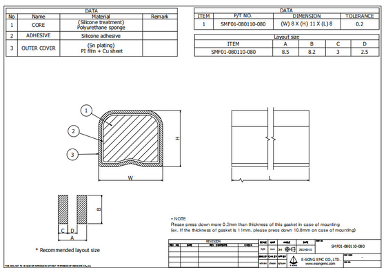 SMT EMI Foam Gasket dẫn điện SMF Che chắn Au mạ