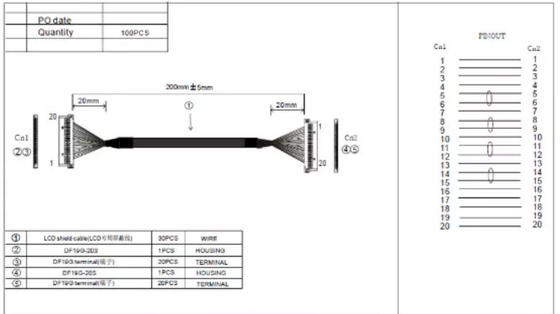 Dây LVDS 0,3mm Dây cáp 30AWG 20 Pin Màn hình máy tính xách tay