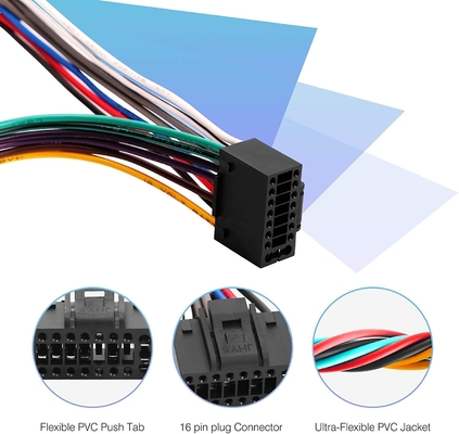 18AWG 4 Loa 16 Pin Đầu nối âm thanh nổi trên xe hơi Dây điện Khai thác